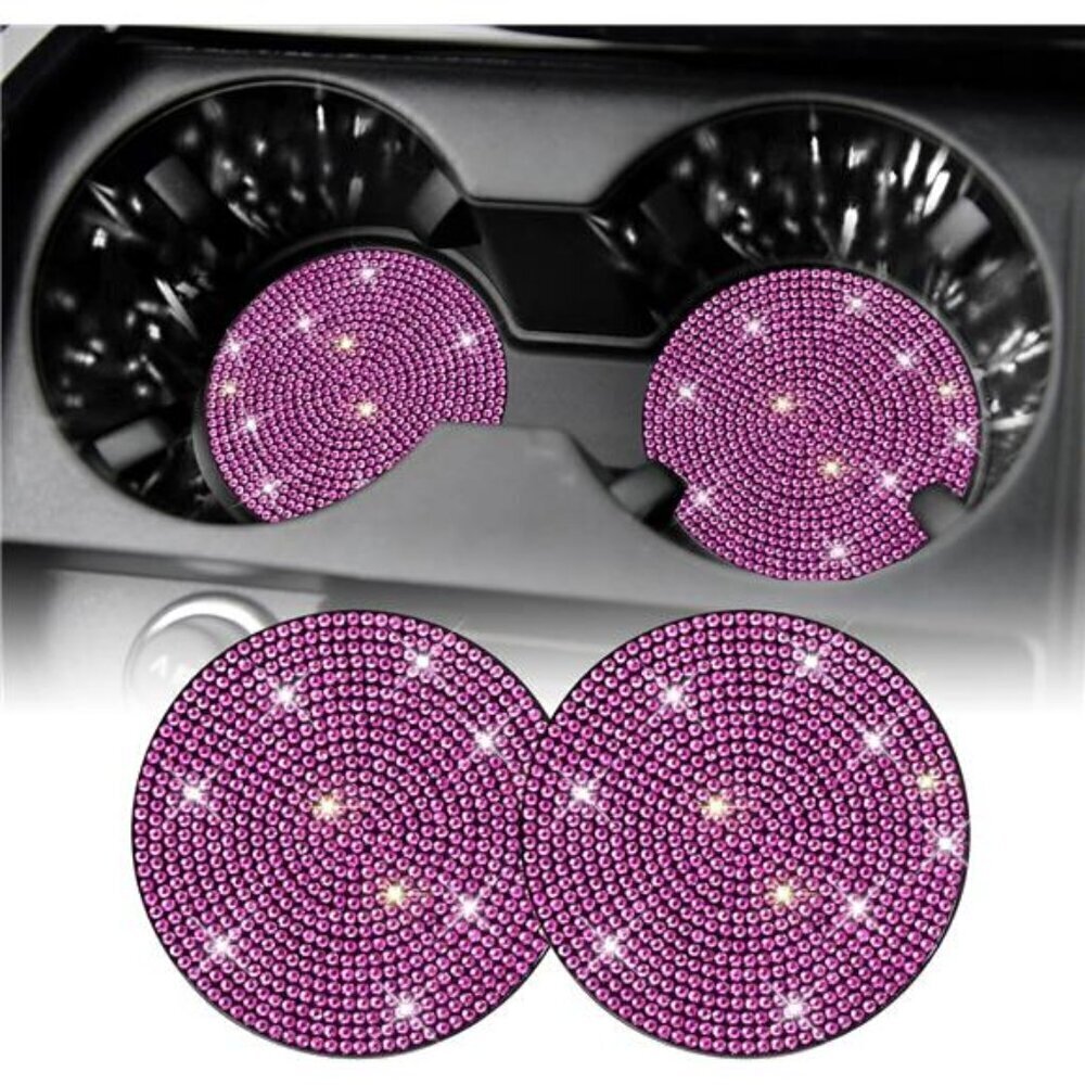 Car Cup Coasters Pink Bling 2-Pack Universal Non-Slip Cup Vehicle Diamond